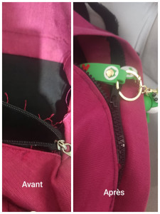 Photo de galerie - Réparation fermeture sac à dos 
