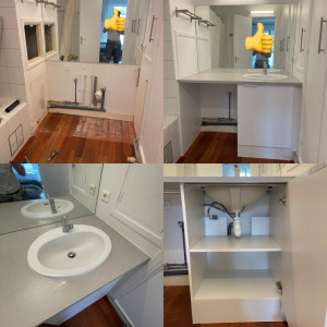 Photo de galerie - - installation du plan de travail meuble lavabo robinet plomberie ?? - N'hésitez pas à me contacter pour toute les questions. 0602295474