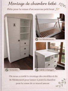 Photo de galerie - Montage chambre bebé: lit, armoire et commode+table à linger