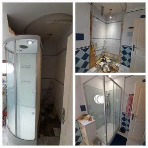 Photo de galerie - Démontage cabine de douche, reprise des murs en placo, peinture et montage de cabine de douche neuve, raccordements