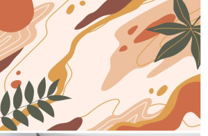 Photo de galerie - Un papier peint tendance pour une ambiance douce (forme arrondies), chaleureuse (couleurs chaudes) et naturelle (couleurs terra cotta, feuilles) j'adore !
