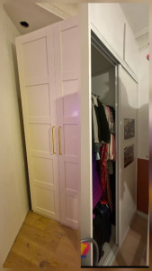 Photo de galerie - Démontage d'une armoire complète, remise au propre du mur avec enduit et peinture. 
+ Montage de 2 colonnes Ikea Malm.
Paris 16eme