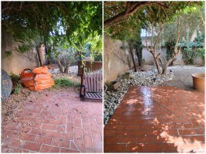 Photo de galerie - Remise en état d'un jardinier resté a l'abandon avec nettoyage et 
traitement de la terrasse pour la rendre au plus proche du neuf.