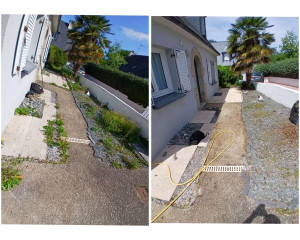 Photo de galerie - Réalisation d'un débroussaillage de mauvaise herbe et nettoyage au karcher 