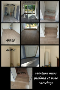 Photo de galerie - Peinture murs et plafond 
Pose de carrelage