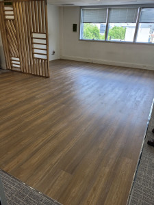 Photo de galerie - Enlevé la ancienne mocheté et posé de parquet 30 Mètre carré avec finition de bardeseui aluminium.
