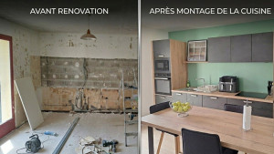 Photo de galerie - Réfection complète des murs (dépose, enduit de ratissage, peinture) et pose intégrale de la cuisine sur-mesure. N'hésitez pas à me contacter pour vos projets