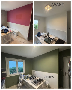 Photo de galerie - Détapissage, pose d’une fibre de rénovation, peinture plafond et murs. 
