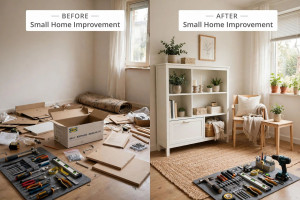 Photo de galerie - Montage de meubles en kit à Le Havre - Transformation complète d'une chambre. Avant / Après. Je monte tous vos meubles IKEA, armoires, bibliothèques, lits. Travail propre, rapide et soigné. Matériel professionnel fourni.