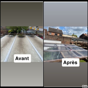 Photo de galerie - Réalisation d’une toiture de terrasse extérieure en tôle, ondulée, polycarbonate