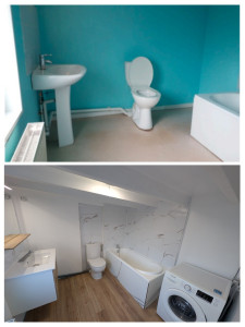 Photo de galerie - Rénovation complète d'une salle de bain, plomberie, électricité, isolation, mur, plafond , sol , pose baignoire, pose évier, pose wc, création d'une niche au wc