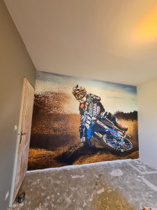 Photo de galerie - Pose d'un panoramique dans la chambre d'un petit motard