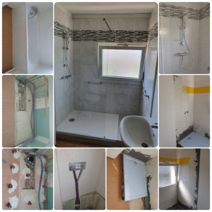 Photo de galerie - Transformation complète d’une salle de bain. dépose d’une baignoire remplacer par un receveur incorporé les alimentations pour pose de platine modification des évacuations et remplacement de la faïence 