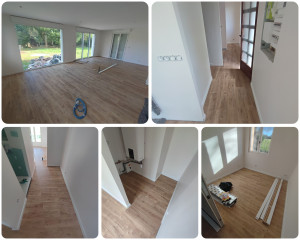 Photo de galerie - Pose 80m2 de parquet stratifié sans barre de seuil 