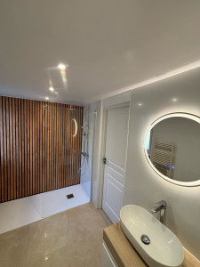 Photo de galerie - Rénovation d’une salle d’eau avec des panneaux muraux 