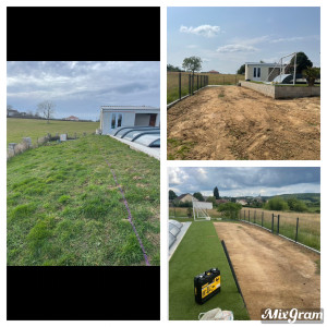 Photo de galerie - Terrassement + pose de mur soutènement +pose de grillage rigide.