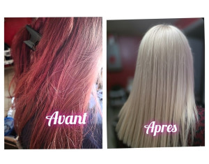 Photo de galerie - Correction de couleur : Transformation d'un cuivré vers un blond polaire froid. Expertise en colorimétrie pour un résultat uniforme et brillant.