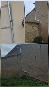 Photo de galerie - Mise en place évacuation d'eau pluvieux en zing,orné d'une rose ? en zing fabrication à la mains 