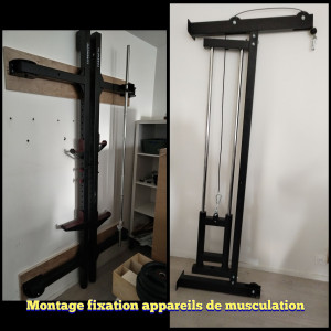 Photo de galerie - Montage et fixation d'appareils de musculation. Une poulie et un rack mural pliable