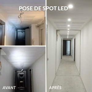 Photo de galerie - Installation de spot leds encastrés dans le couloir.