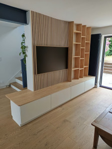 Photo de galerie - Réalisation d'un meuble TV sur mesure.