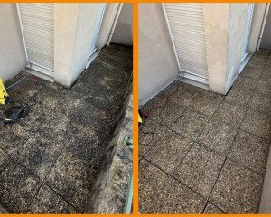Photo de galerie - Intervention sur terrasse en dalles béton gravillons (26/05/2026)