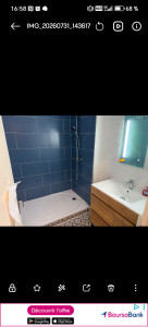 Photo de galerie - Dépose du receveur et de la colonne de douche, plus
Pose du carrelage
Pose du faïence 