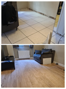 Photo de galerie - Rénovation - pose de parquet stratifié - plinthes 