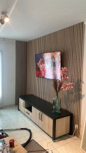 Photo de galerie - Décoration murale + passage de câble dans le mur et accroché TV 
