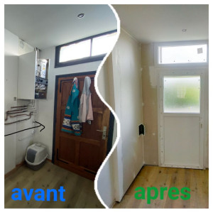 Photo de galerie - Remplacement d une porte d entree et imposte Fixe, placo-platre et joint joint ... avant peinture