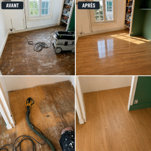 Photo de galerie - Ponçage du parquet + vitrification en 3 couche. 
