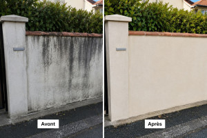 Photo de galerie - Nettoyage d'un mur de cloture avant/après 
