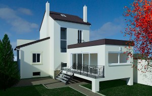 Photo de galerie - Perspective 3D photo réaliste d'une extension de maison individuelle.