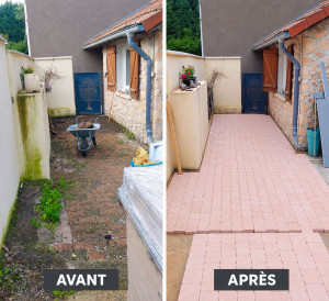Photo de galerie - La réalisation de la pose de pavés autobloquants,
Le terrassement, préparation des pentes ,la pose des pavés 