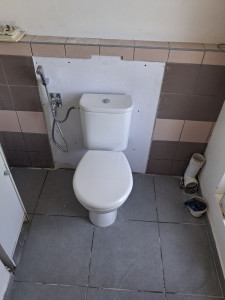 Photo de galerie - Dépose WC suspendu remplacé par un WC posé avec kit hygiène.