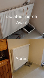 Photo de galerie - Changement d'un radiateur percé par un autre radiateur .