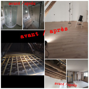 Photo de galerie - Pose osb, pose parquet
Placo, peinture, carrelage, douche,
Plafond 