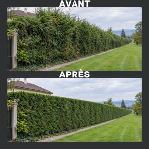 Photo de galerie - Taille et rabattage d’une longue haie 
