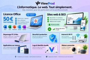 Photo de galerie - Mes services : dépannage PC & Mac, licence Office, création de sites web + SEO, applications sur mesure, sécurité, Internet & Wi-Fi, maison connectée — à distance ou à domicile.