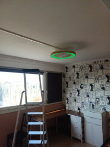 Photo de galerie - Création d'un point lumineux + pose d'un plafonnier ventilateur dimable. 