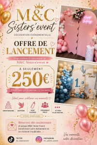 Photo de galerie - ✨ M&C SISTERS'Event – C’EST PARTI ! ✨
Une nouvelle aventure commence… ?
M&C Sisters est née d’une passion commune pour la décoration, les événements et la création de moments inoubliables.
Anniversaires, baby showers, baptêmes, brunchs, événements privés