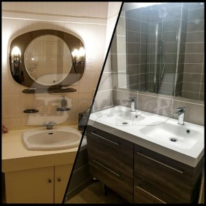 Photo de galerie - Rénovation d'une salle de bain avec mise en place d'un meuble double vasque 