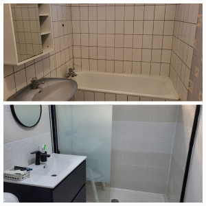 Photo de galerie - Réalisation d une salle bain / pose receveur douche / modification plomberie et électricité/ carrelage