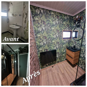 Photo de galerie - Rénovation d'un espace salle de bain en chantier, en salle de bain moderne et fonctionnelle avec raccordement en eau chaude + pose de cumulus.