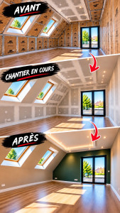 Photo de galerie - Rénovation isolation Placo peinture pose d’un parquet 