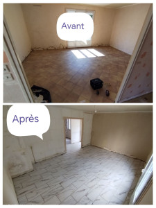 Photo de galerie - Application d'un produit d'accrochage, pose de carrelage et joint