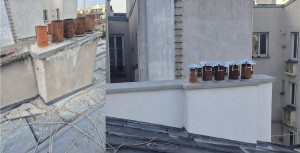 Photo de galerie - Avant / après remise en état de souches de cheminées et reprises de maçonnerie en toiture.
Travaux de sécurisation, petites réparations, étanchéité et entretien toiture/façade