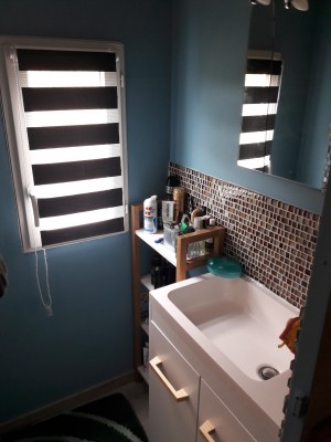 Photo de galerie - Petite salle de bains toute refaite peinture, faïence, placard plus lavabo et robinetterie 