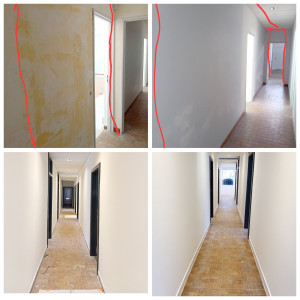 Photo de galerie - Plâtrage, pose de papier Sanatex et peinture. 