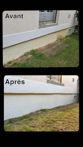 Photo de galerie - Grattage, rebouchage partiel et mise en peinture du sous bassement 